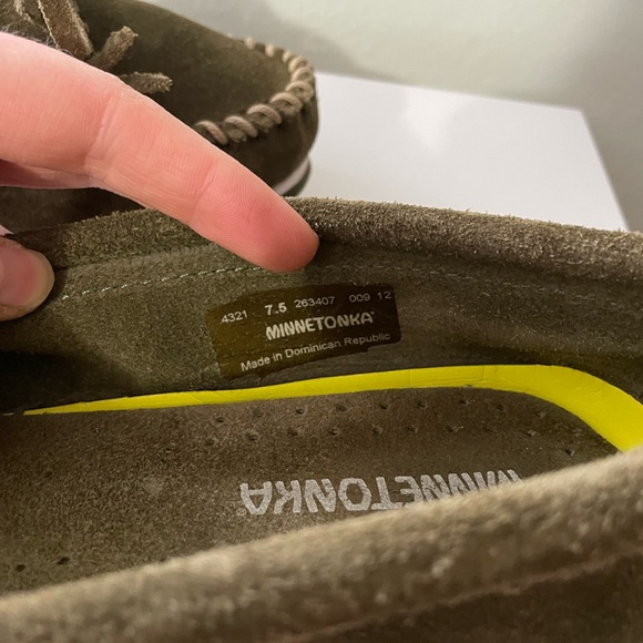 Minnetonka Olive Green Suede Moccasins - Picture 2 of 7